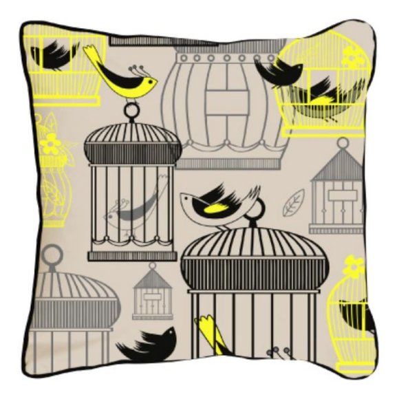 MODSHOP THROW PILLOW-BIRD CAGES-SILK SCREEN ON LINEN-GLAM HOLLYWOOD MODERN - Picture 1 of 8